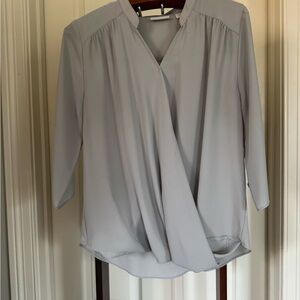 New York & Company Gray Wrap Blouse with Mandarin Collar